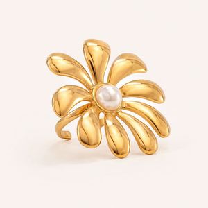 Chunky Luxury Stainless Steel 18K <b>Gold</b> Plated Geometric Trendy Textured Irregular <b>Rings</b> - Product Image 6