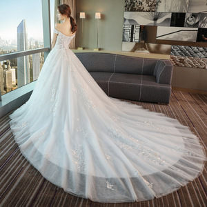 Royal Dream Off Shoulder Ball Gown Wedding Dress White Floral Print Natural Waistline Sweetheart Neckline Long Train 2026 New - Product Image 4