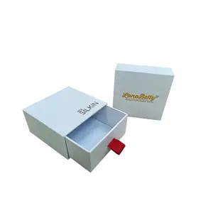 Caja deslizante de cartón duro con logotipo personalizado, embalaje de papel para joyería, con asa de cinta
