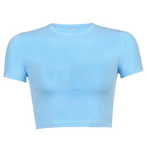 <span class=keywords><strong>T</strong></span>-shirt da donna slim fit in saldo, maglietta estiva casual girocollo, top corto personalizzabile con logo, <span class=keywords><strong>t</strong></span>-shirt aderente da ragazza/donna/bambina - Product Image 5