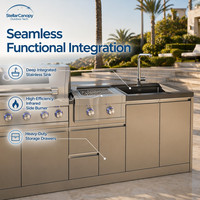 Cuisine extérieure modulaire en acier inoxydable écologique personnalisée avec armoire barbecue, portes vitrées et robinet pour la salle à manger
