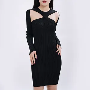 Custom Ladies Office Winter Plain Luxury Adult Knit Sweater Dress Women Short Length For Party Women