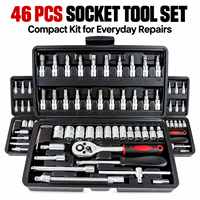 Ensemble de clés à douilles à cliquet en acier au carbone de haute qualité, 46 pièces, kit de réparation manuel multifonctionnel, boîte de rangement portable moulée par soufflage