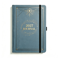 Carnet de notes personnalisé bleu en PU à couverture rigide 2027, motif boussole, avec élastique, agenda annuel, journal, cadeau