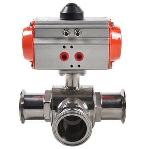 Válvula de Bola Neumática de Acero Inoxidable de Grado Alimenticio Sanitario de 3 Vías con Conexión Tri-Clamp - Product Image 3