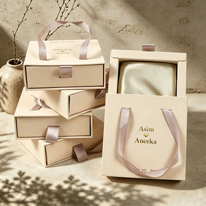 Luxury Drawer <b>Gift</b> <b>Box</b> With Ribbon Handle Custom Logo Printed Sliding Paper Packaging Set for Scarf Clothing Wholesale - Product Image 1