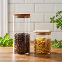 Wadah Penyimpanan Makanan Kaca Kedap Udara dengan Tutup Bambu & Gabus, Stoples Kaca untuk Dapur, Kopi, Kacang, Spaghetti, Sereal