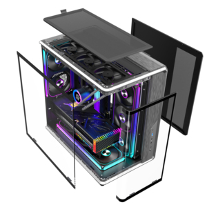Boîtier PC <span class=keywords><strong>Tour</strong></span> Complète Panoramique en Verre Trempé avec Panneau Latéral en Verre Blanc, Armoire CPU ATX pour Ordinateur de Jeu avec Refroidissement - Product Image 3