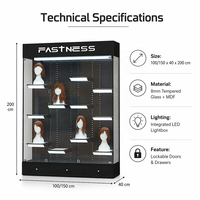 Vitrine de présentation de perruques verrouillable avec éclairage LED, verre trempé 8 mm, présentoir pour tête de mannequin pour salon de coiffure