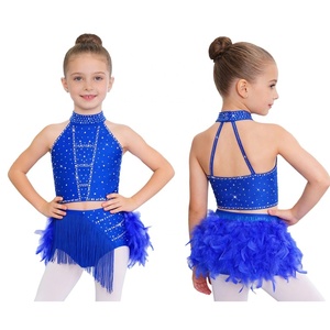 Traje de Baile Latino para Niñas de 6 a 16 Años, Top Corto con Falda de Plumas, para Samba, Rumba, Cha-Cha, Actuaciones, Competiciones y Baile de Salón - Product Image 2