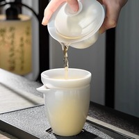 Service à thé Kung Fu en céramique haut de gamme, Gaiwan en céramique de jade gras de mouton, bol à thé en céramique traditionnel chinois Logo personnalisé