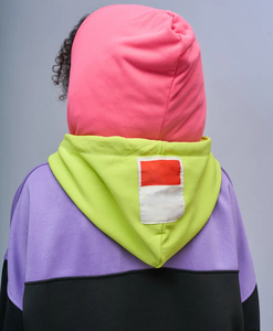 Vendita calda da <span class=keywords><strong>donna</strong></span> a doppio <span class=keywords><strong>cappuccio</strong></span> Color Block <span class=keywords><strong>con</strong></span> <span class=keywords><strong>cappuccio</strong></span> coulisse in stile retrò Neon Patchwork Streetwear Casual <span class=keywords><strong>felpa</strong></span> - Product Image 4