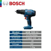 Perceuse électrique Bosch GSB183-LI, tournevis sans fil, perceuse à percussion, couple de 56nm, outils électriques multi-usages pour le bois, la pierre et le métal