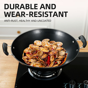 Olla Grande de Hierro Directo de Fábrica con Base Redonda Antideslizante, <span class=keywords><strong>Wok</strong></span> Antiadherente Sin Recubrimiento para Uso Doméstico, Apta para Todo Tipo de Estufas, Sin Tapa - Product Image 4