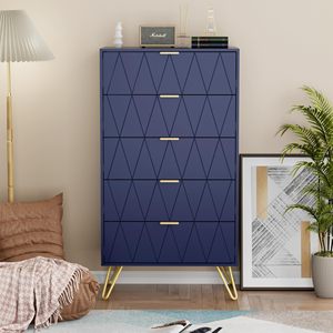 Combohome Cómoda de 5 Cajones, Estilo Escandinavo Moderno, Cómoda de Almacenamiento con Tiradores <span class=keywords><strong>y</strong></span> Patas Doradas, <span class=keywords><strong>Estrecha</strong></span> - Product Image 1