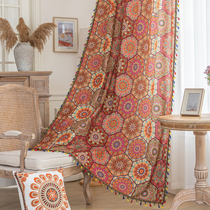 Bohème Tribal Sunburst Rideaux 100% Polyester Sheer Rideaux Orange/Rose Motifs Géométriques Glands pour Salon Chambre Café - Product Image 1