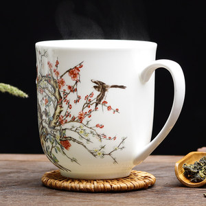 Tasse à thé et à eau en céramique de style chinois Jingdezhen avec couvercle, en porcelaine fine, pour bureau/réunion/hôtel, logo personnalisé, couleur rose - Product Image 3