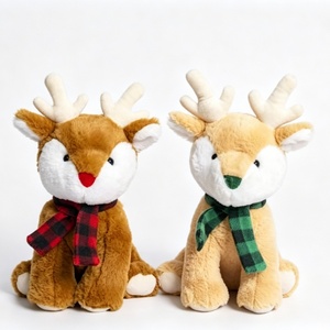 Juego de peluches de renos navideños personalizados, juguete de reno con bufanda a cuadros, par de renos festivos - Product Image 1
