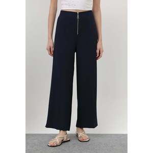 Pantalon pour femme Puane bleu marine avec détails zippés, style élégant pour femme de bureau, coupe confortable, pantalon décontracté polyvalent - Product Image 3