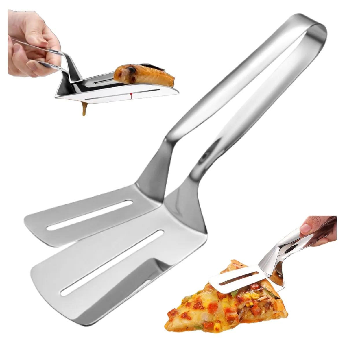 Wholesale Double Sided Spatula Kitchen Cooking Tongs Stainless Steel Steak Clip Family-use BBQ Pizza Clamps Food Tong Clip