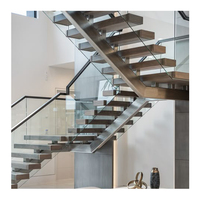 Escalier moderne en acier et bois à poutre centrale unique avec garde-corps en verre pour usage intérieur/extérieur, villas et halls – Offre Spéciale