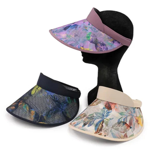 <b>Leaf</b> pattern clip-on sun hat fashion ladies empty top sun hat 100% polyester fiber sun hat - Product Image 1