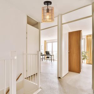 SGLfarmty Boho Semi Flush Mount Ceiling Light Metal Bamboo Shade IP44 Warm White LED 7.87x7.08x10.62 Inches - Product Image 5