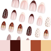 Faux ongles à presser Marron Nude, motifs variés, French Manucure, rayures, pois, brillants, pour salon de manucure, vente en gros et au détail 4560