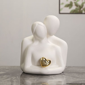 Mini sculpture de couple en céramique Art Déco moderne, amoureux s'embrassant, noir et blanc, pour décoration de meuble TV, maison, chambre, fête, logo personnalisé - Product Image 2