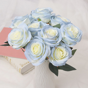 Bouquet de fleurs artificielles en soie bleu glace, décoration de la maison, accessoires de mariage - Product Image 1