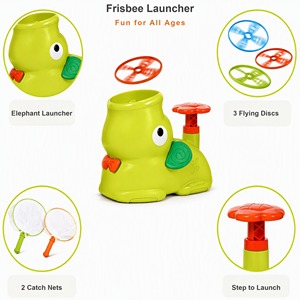 Disco <span class=keywords><strong>Volante</strong></span> in Plastica con Lanciatore a Forma di <span class=keywords><strong>Elefante</strong></span>, Giocattolo Carino per Bambini, Giochi all'Aperto di Lancio e Presa con 4 Dischi, 2 Reti e Scudo Protettivo - Product Image 5