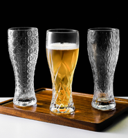Verre à bière vintage de luxe à coupe diamantée, haut et transparent, en cristal à relief, pour bière artisanale, pour bar et restaurant