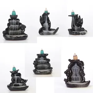 ceramic craft gifts backflow inscents waterfall burner buddhist hand lotus cone holder incense stick furnace