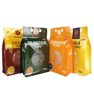 Sachets de farine de manioc en aluminium, emballage alimentaire, étiquette personnalisée en plastique, fond plat, 1.5kg, sac à fermeture éclair de farine d'igname avec suspension h - Product Image 1