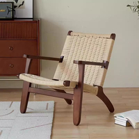 Chaise de salon de style japonais en gros avec corde tressée et structure en bois massif pour la maison