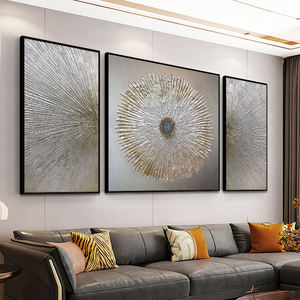 Whosale argento astratto 3 pannelli da parete opere d'arte lamina dorata linee di decorazione della parete per <span class=keywords><strong>soggiorno</strong></span> appeso pittura di cristallo - Product Image 1
