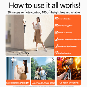 180cm có thể gập lại Selfie Stick cho 5.0 điều khiển từ xa di động cầm tay máy ảnh Monopod Tripod cho điện thoại di động & bay không người lái - Product Image 6