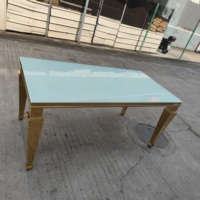Mesa Rectangular de Cristal con Patas Doradas Cuadradas y Cónicas, Mesa de Comedor de Acero Inoxidable para Banquetes y Bodas