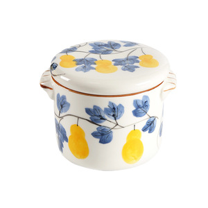 Ceramic Soup Stock <b>Pots</b> Hand Painted Gourd Design With <b>Lids</b> Double Handle Oven Safe Traditional Chinese Style - Product Image 5