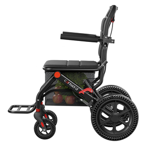 Fauteuil roulant pliable en alliage d'aluminium léger avec roues alvéolées de 12 pouces, coussin de siège en maille respirante et panier, capacité de 100 kg - Product Image 3