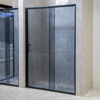 Porte de douche coulissante avec cadre noir et verre trempé gris, cabine de douche en verre, salle de bain personnalisée, vente en gros