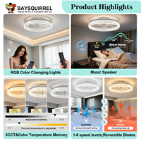 Ventilateur de plafond compact de 20 pouces avec lumière, télécommande et application, 3 températures de couleur, 6 vitesses, profil bas pour chambre, cuisine, appartement