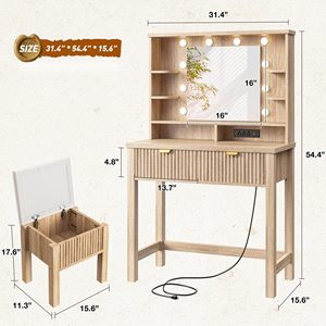 SENYU - Tocador Moderno de Madera con Espejo LED, 31.4x54.4x15.6 Pulgadas, Cajones de Almacenamiento, para Dormitorio - Product Image 4