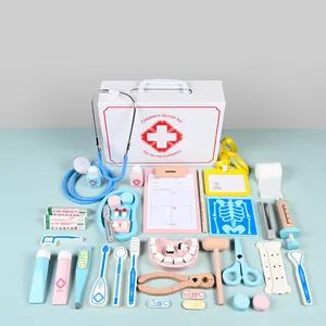 Wooden Simulation Doctor Toy Set Children's Role Play Toy Simulation Doctor Nurse Injection Medical Box