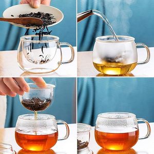 Tazza da Tè in Vetro Isolante Multifunzionale con Filtro e Coperchio, Tazza in Vetro Borosilicato Trasparente per Casa e Ufficio - Product Image 5