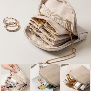 Cream-<b>White</b> <b>Small</b> Travel Jewelry Case Zipper Velvet Organizer Storage <b>Bag</b> for Bracelets Rings Earrings Teacher - Product Image 4