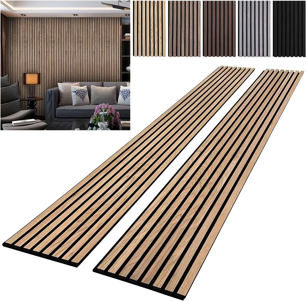 Pvc3d Modern Design Buitenpaneel Wanddecor Eiken Akoestische Slat Houten Wandpanelen Akoestische Geluiddichte Wandpanelen