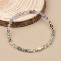 Bracelet Élastique en Perle de Riz d'Eau Douce Unique et Perles de Pierres Naturelles Facettées Rondes de 4mm (Tourmaline, Lapis, Améthyste, Quartz Rose)