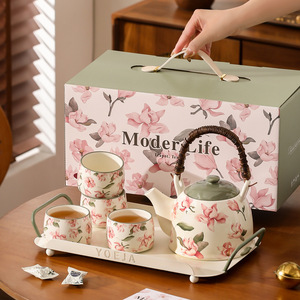 Modern Gift Box Tea <b>Set</b> Floral Ceramic <b>Teapot</b> with Tea Cups Women Tea Party <b>Set</b> for 4 - Product Image 5