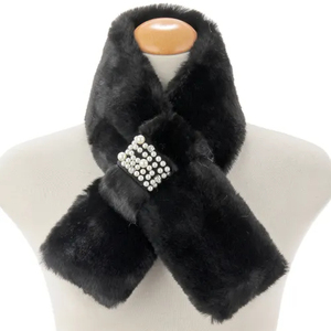 Bufanda de Invierno para Mujer, Cálida, Esponjosa, con Perlas Cruzadas, de Fibra de Poliéster, Bufanda Tradicional y Chal - Product Image 6